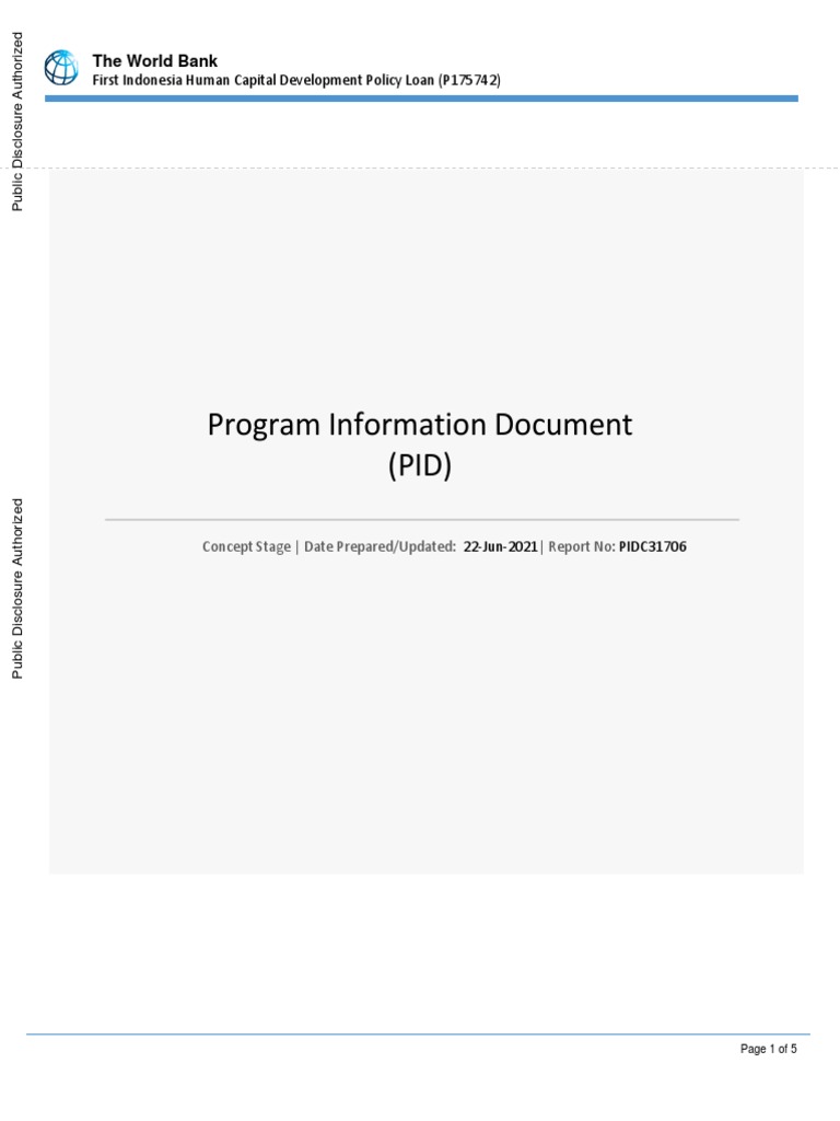 Concept Program Information Document PID First Indonesia Human Capital ...