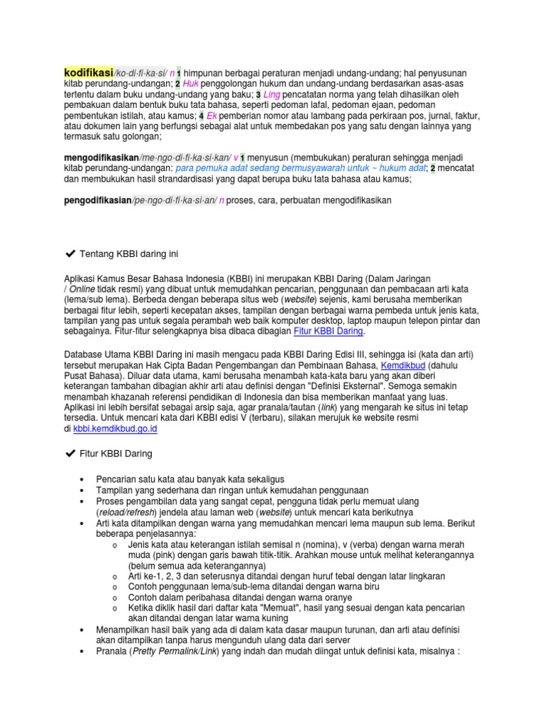Pengertian Kodifikasi KBBI PDF