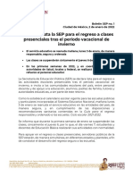 Boletín SEP No. 1 - Se Declara Lista La SEP para El Regreso A Clases Presenciales Tras El Período Vacacional de Invierno