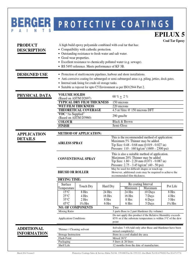 Coal Tar Epoxy Product Data Sheet EPILUX 5 PDF Epoxy Water