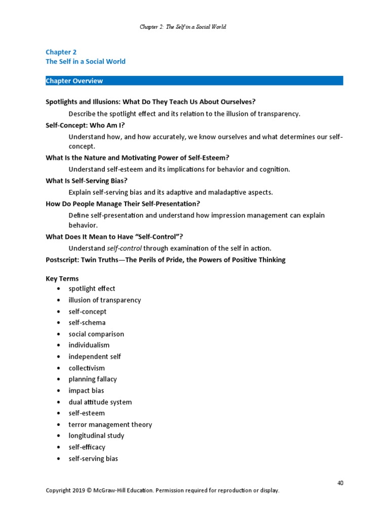 Chapter Overview: The Self in A Social World | PDF | Self Esteem | Self