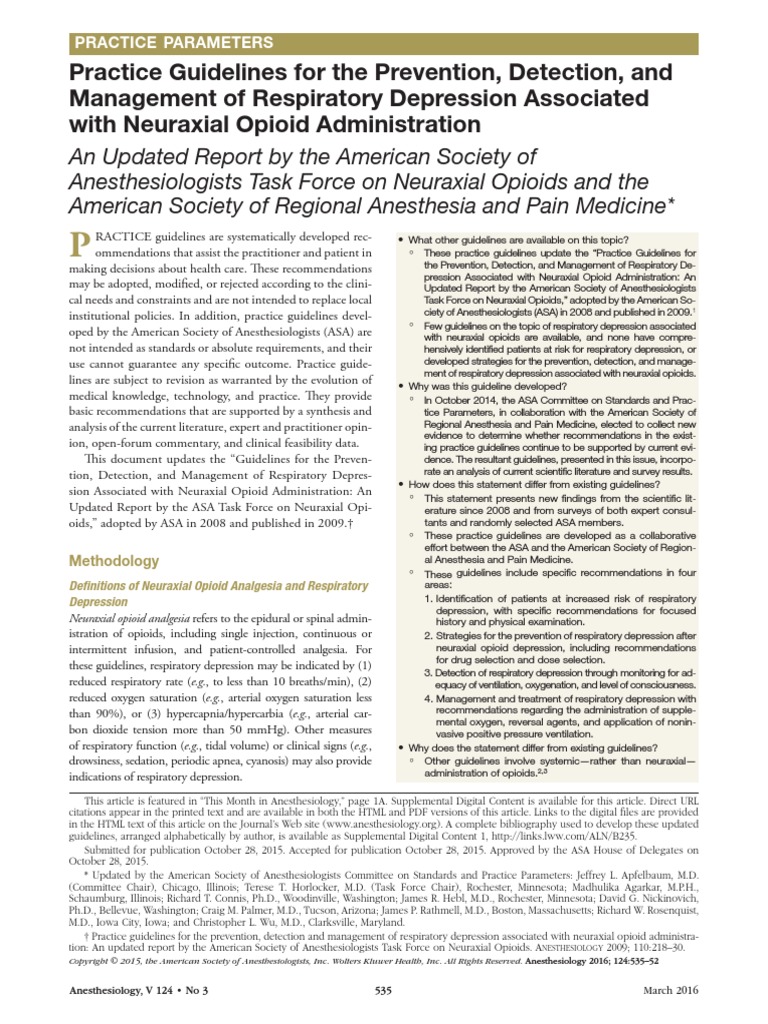 Practice Guidelines For The Prevention Detection and Management of