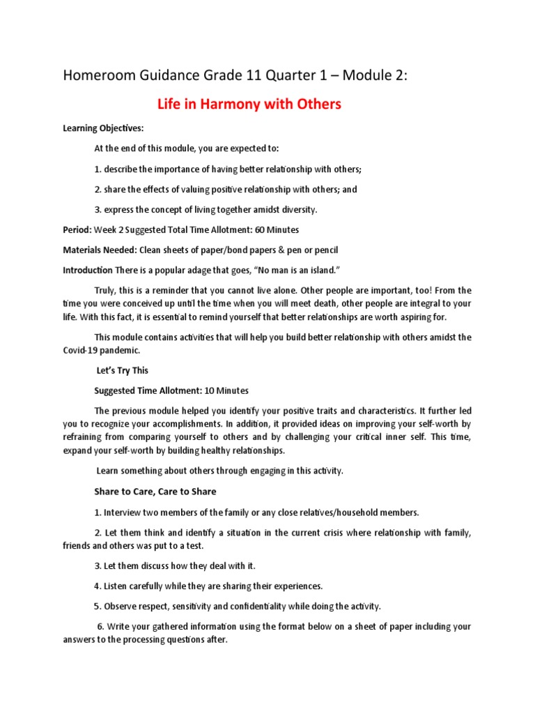 Homeroom Guidance Grade 11 Quarter 1 Module 2 | PDF | Happiness ...