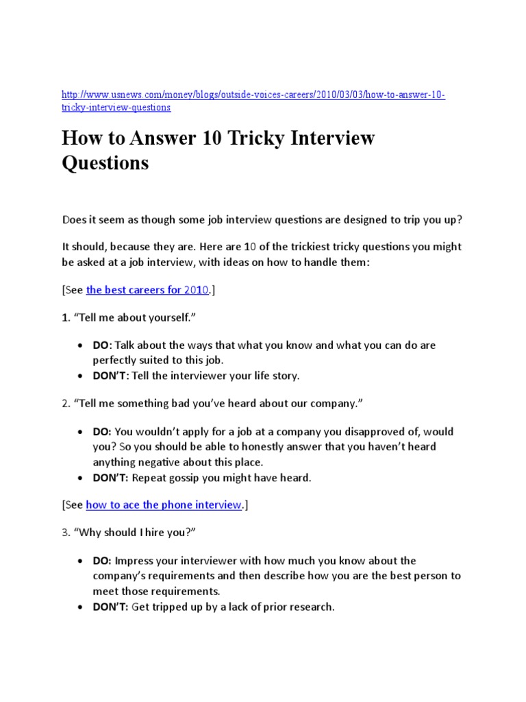 How To Answer 10 Tricky Interview Questions | PDF | Inquiry | Job Interview