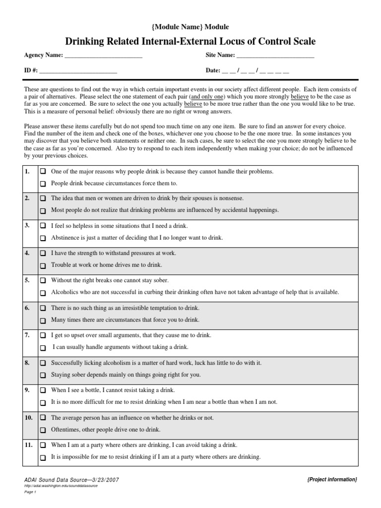 Drinking Related Internal External Locus of Control Scale | PDF ...