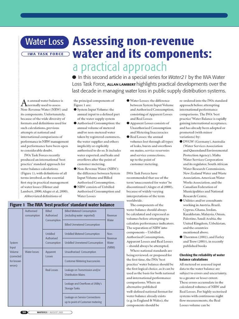 IWA Standard Water Balance - Water Loss Task Force Article 2 | PDF