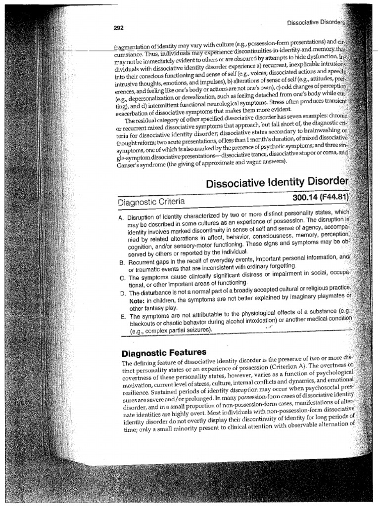 DISSOCIATIVE IDENTITY DISORDER DSM 5 visual data 5
