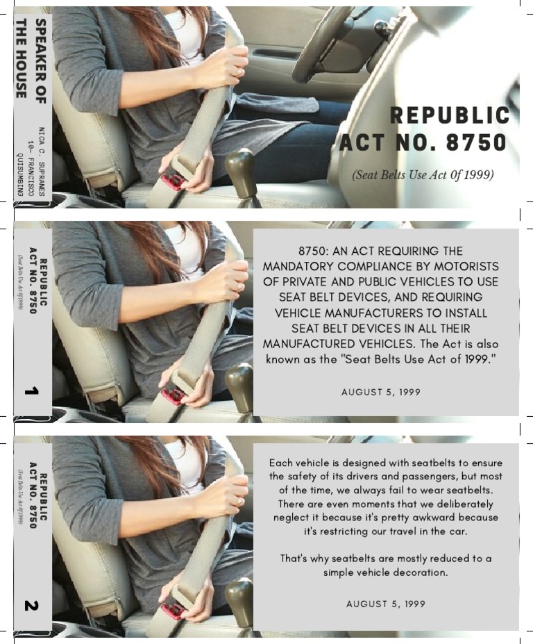 Republic A C T N O 8 7 5 0 (Seat Belts Use Act 0f 1999) PDF Seat