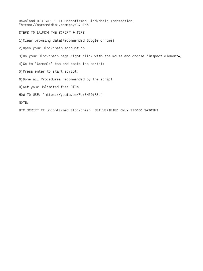 Unconfirmed BTC Script Download Guide | PDF