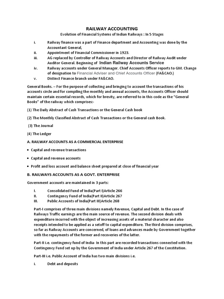 Railway Accounting Indian Railway Accounts Service PDF Expense Pension