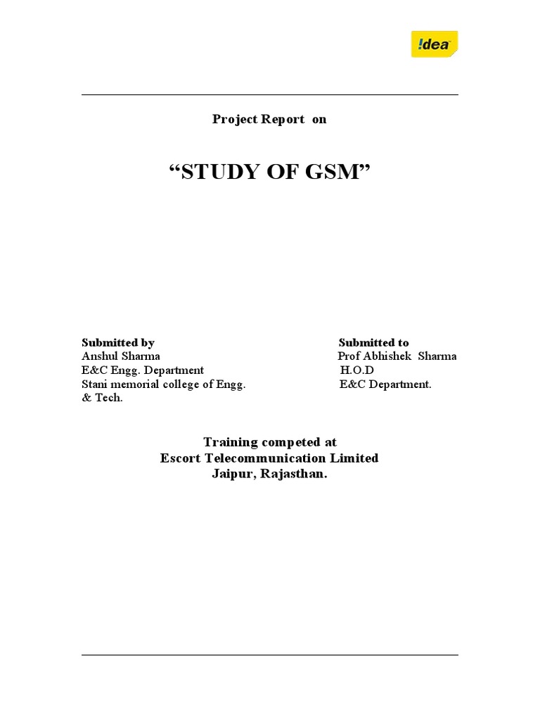 GSM Project Report Study | PDF | Gsm | Telecommunications Standards