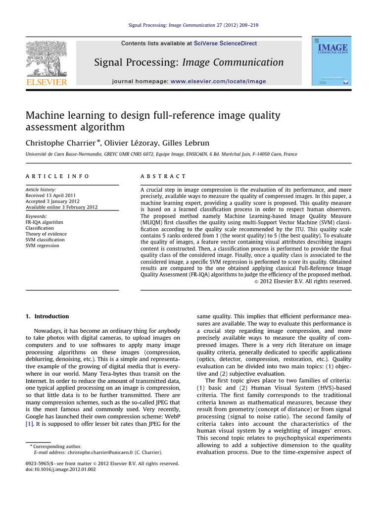 Machine Learning To Design Full-Reference Image Quality Assessment ...