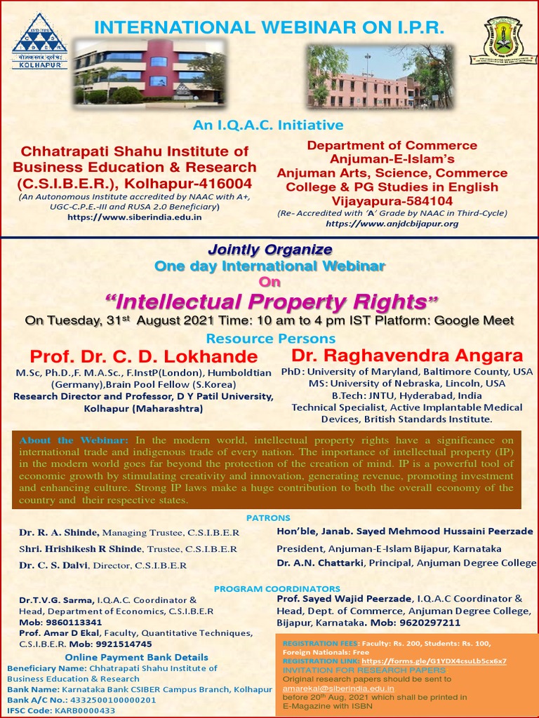 I.P.R. Webinar by C.D. Lokhande | PDF | Intellectual Property | Economies
