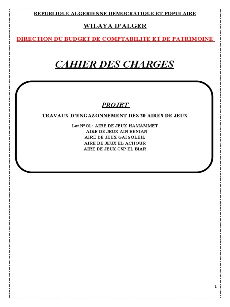 Page De Garde Cahier De Charge Industriel Cahier Des Charges 20 Aires de Jeux | PDF | Taxe sur la valeur ajoutée |  Économie