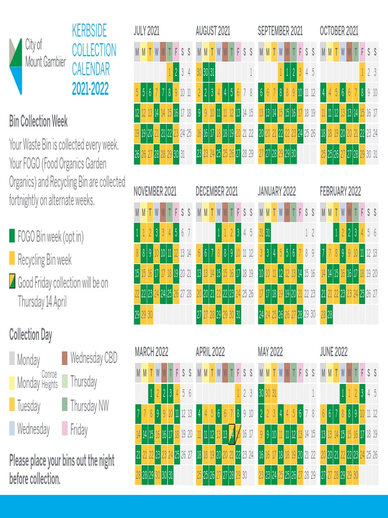 2021 2022 Kerbside Bin Collection Calendar PDF
