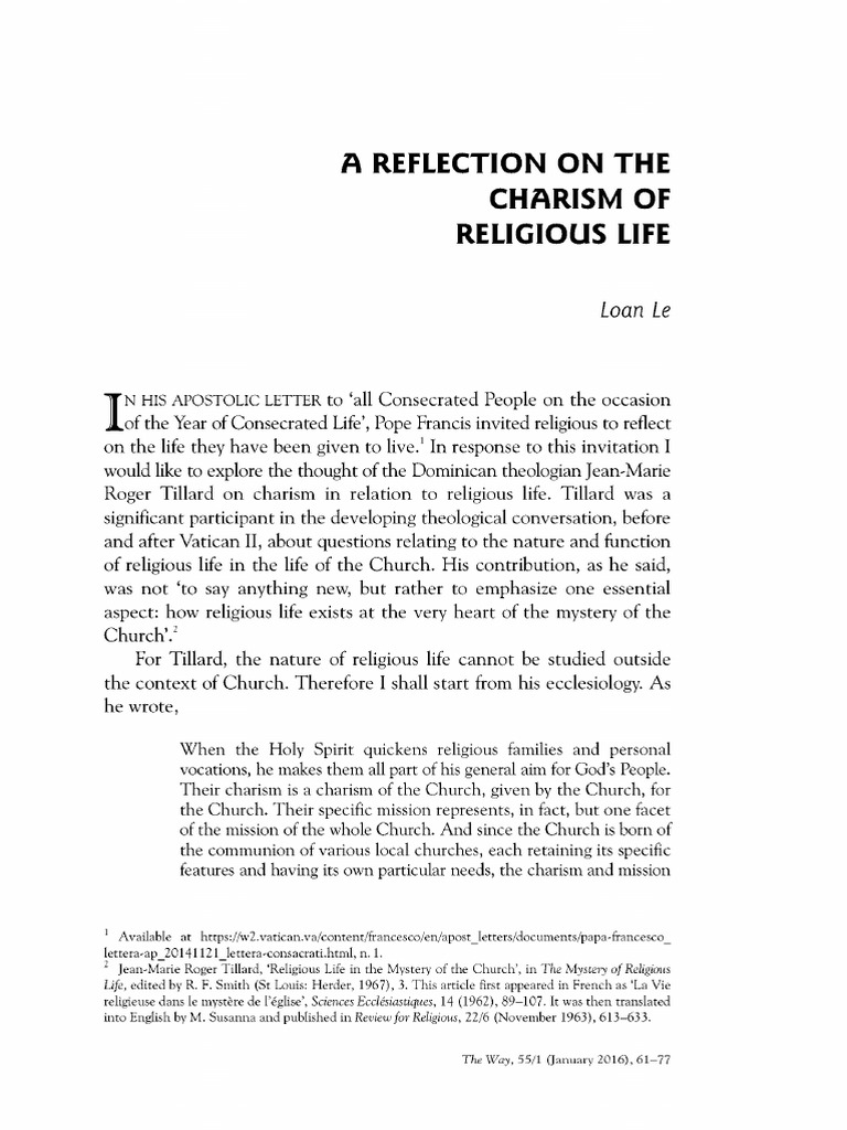 A Reflection On The Charism of Religious Life PDF Spiritual Gift