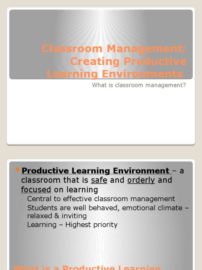 Classroom Management Creating Productive Learning Environments