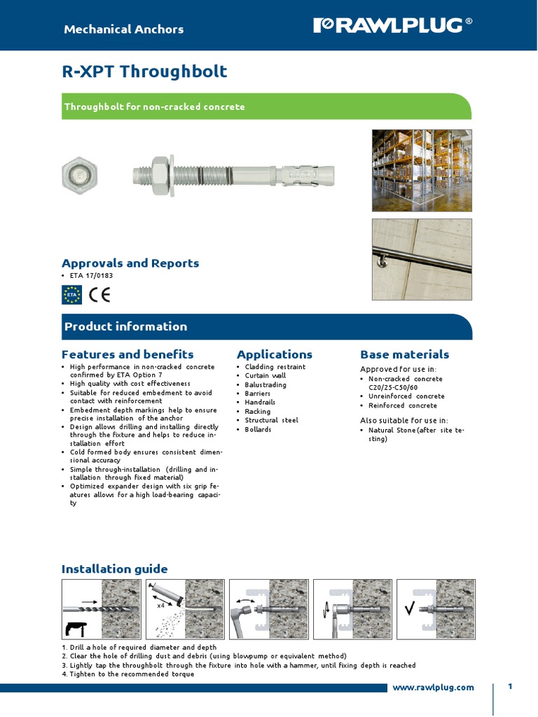 Rawlplug XPT Throughbolt Technical Datasheet PDF Concrete