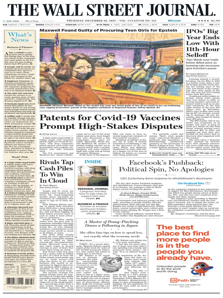 The Wall Street Journal - 30.12.21 | PDF | Initial Public Offering | Dow  Jones Industrial Average