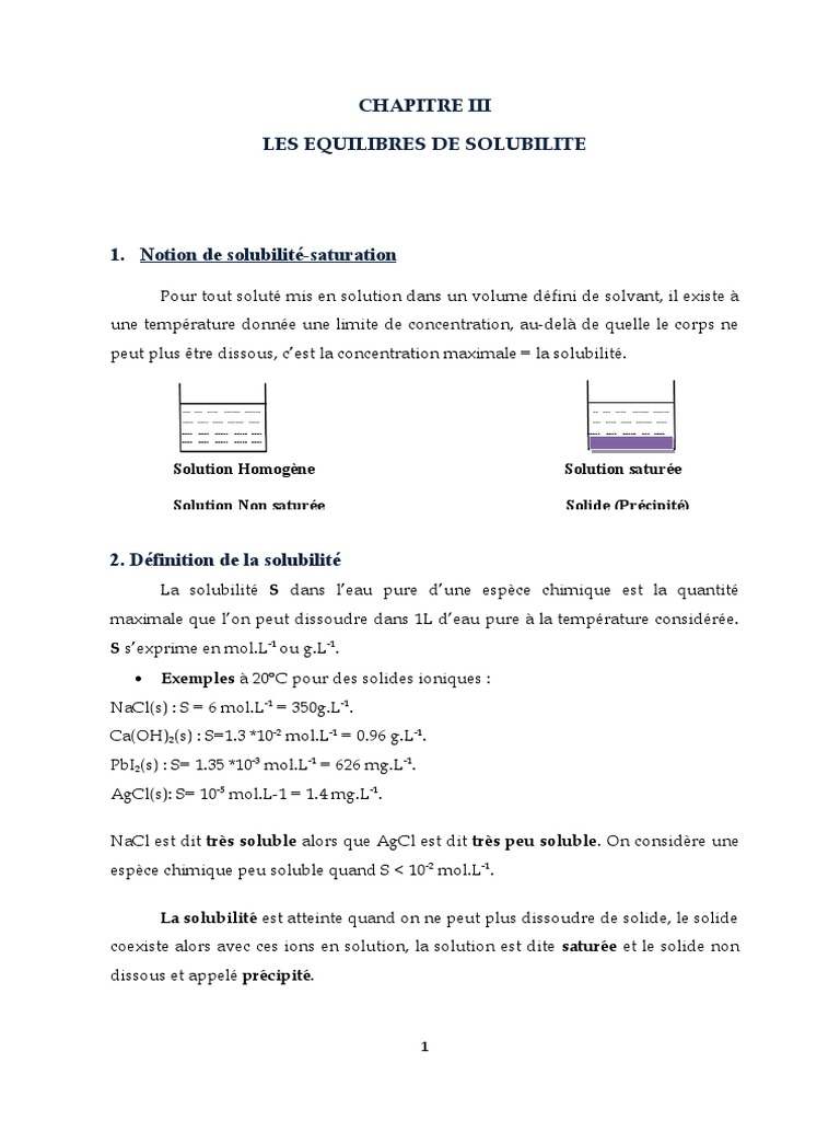 CHAPITRE III La Solubilité | PDF | Précipité | Équilibre chimique
