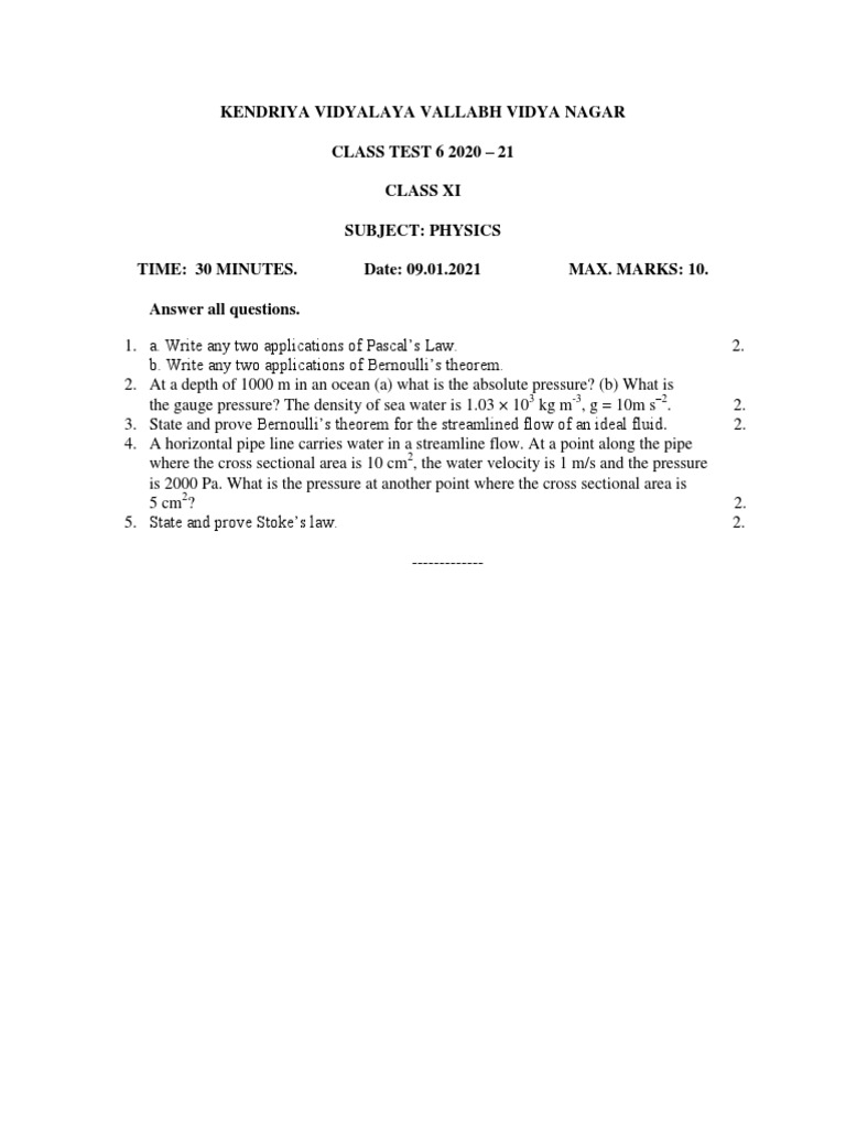 Class Test 6 Xi | PDF