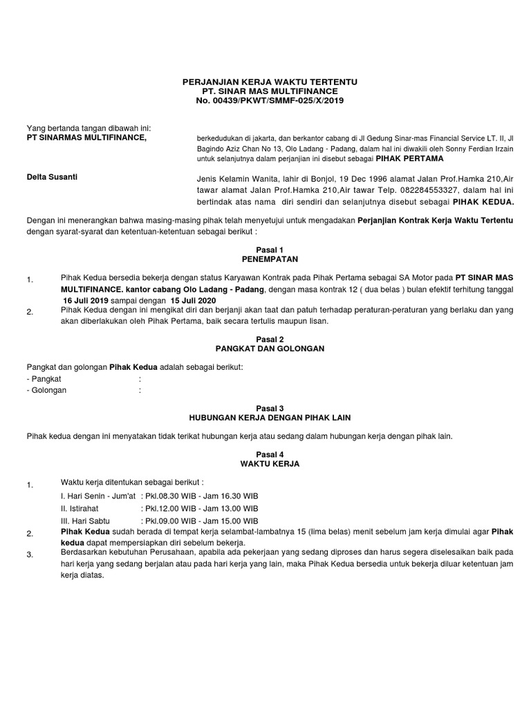 Contract | PDF | Bisnis | Pengelolaan Keuangan & Uang