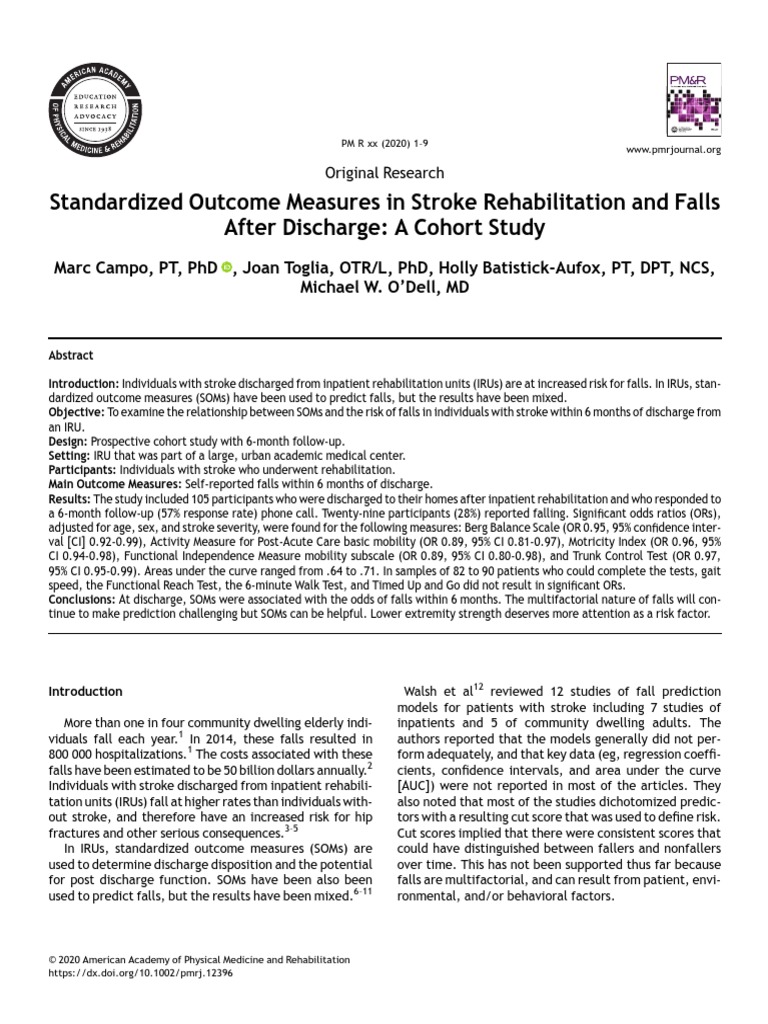 Standardized Outcome Measures in Stroke Rehabilitation and Falls After ...