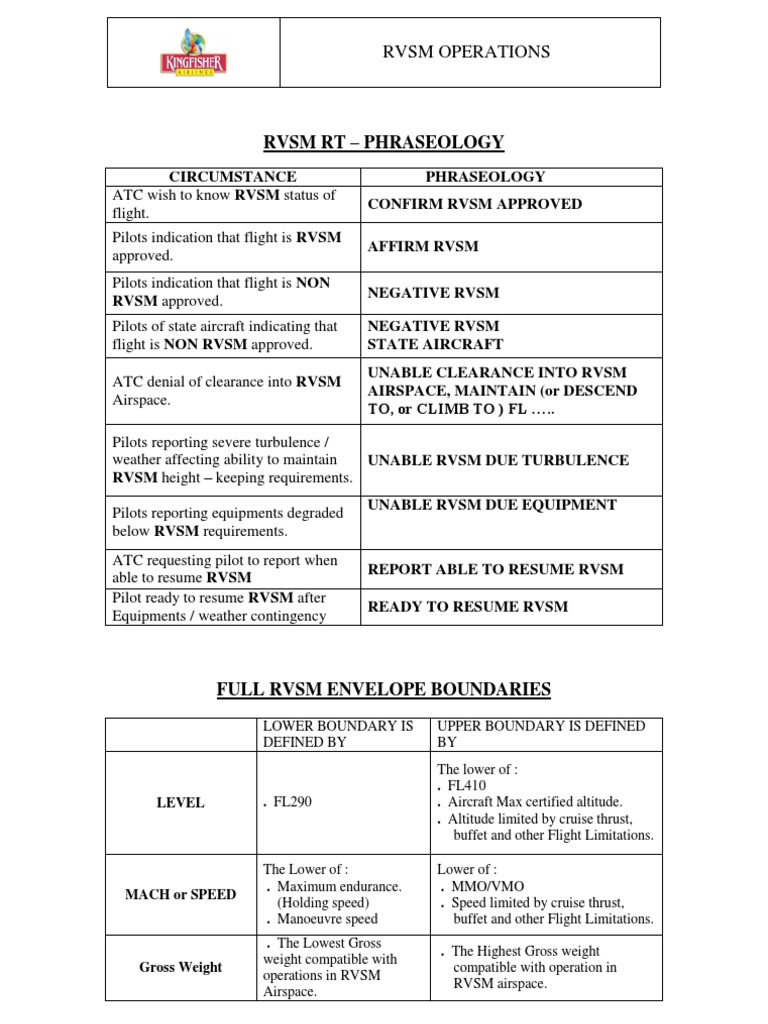 RVSM Handout - 12AUG 10 | PDF | Air Traffic Control | Instrument Flight ...