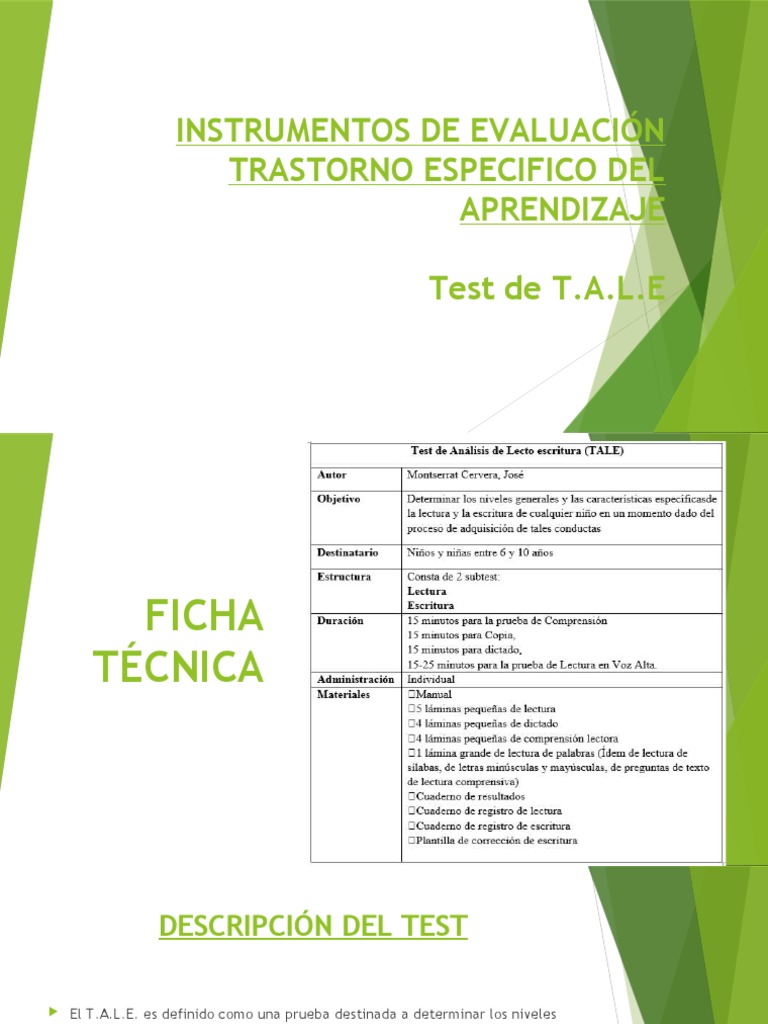 Test T.A.L.E. de Lectura y Escritura | PDF | Aprendizaje | Evaluación
