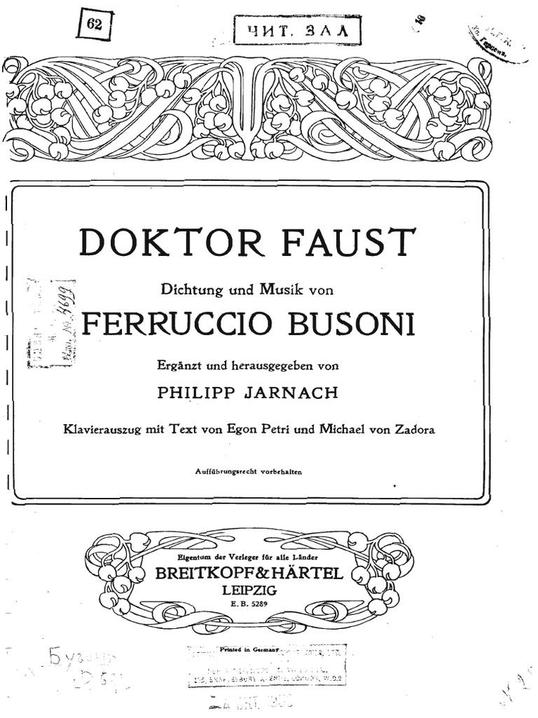 Busoni Doktor Faust Vocal Score PDF