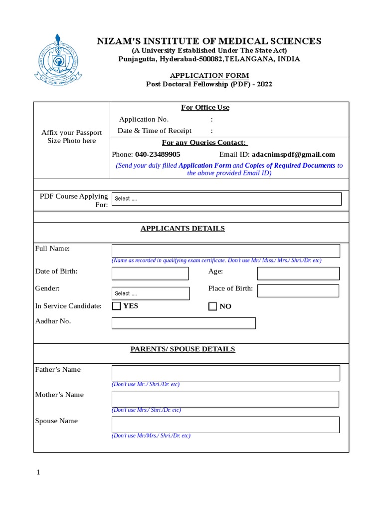 NIMS Post Doctoral Fellowship Application | PDF