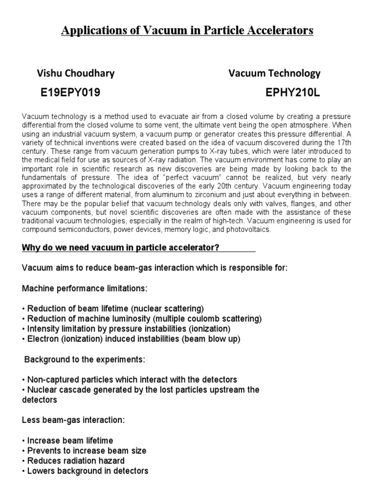 Vacuum Technology End Term Report PDF Vacuum Applied And