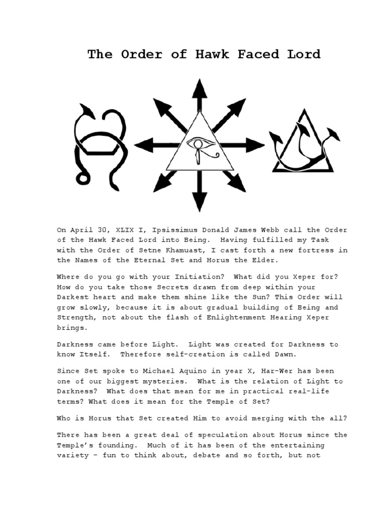 Order of the Hawk Faced Lord Overview | PDF | Thelema | Freemasonry