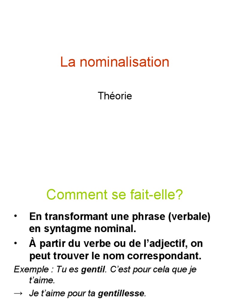 Comprendre la nominalisation en français | PDF | Arts du langage et ...