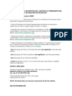 Requisitos para La Inscripcion en La Matricula Permanente Del Registro Nacional de Arquitectos de Bolivia