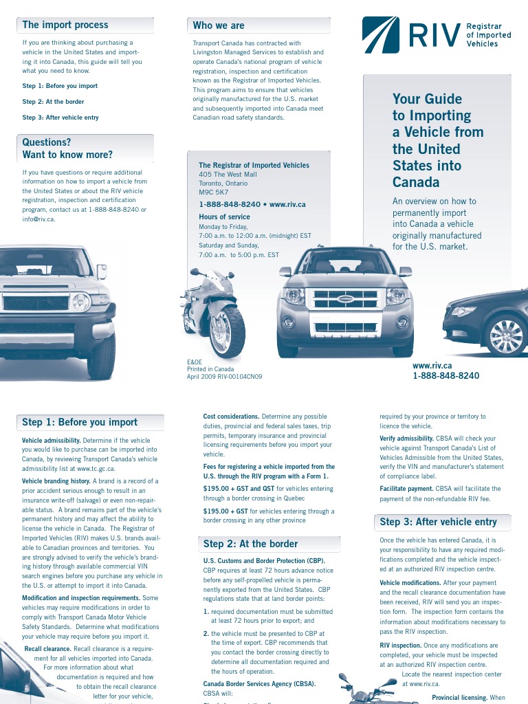 Importing a Vehicle from the U.S. to Canada | PDF | U.S. Customs And ...