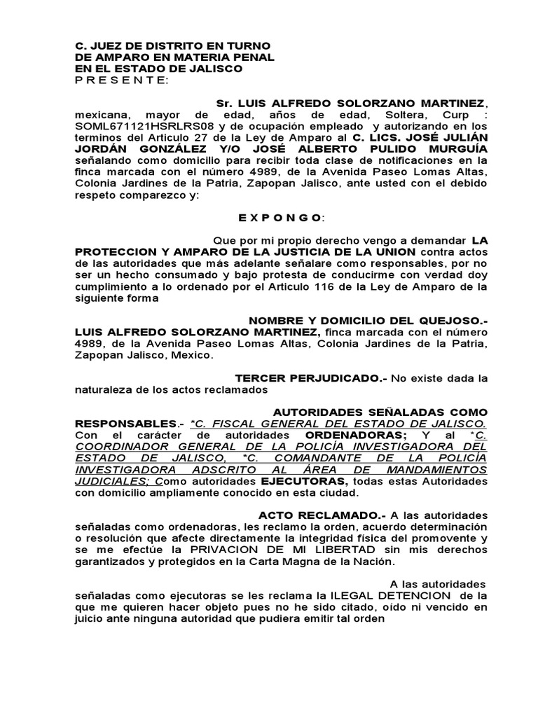 Amparo Contra Orden de Aprehension | PDF | Violación | Carta Magna