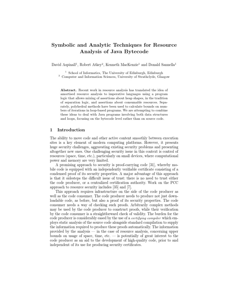 Symbolic and Analytic Techniques For Resource Analysis of Java Bytecode ...
