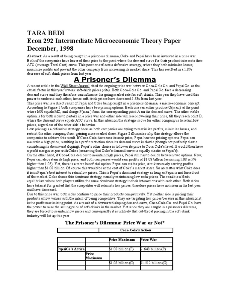 A Prisoner's Dilemma Coke & Pepsi | PDF | Demand | Profit (Economics)