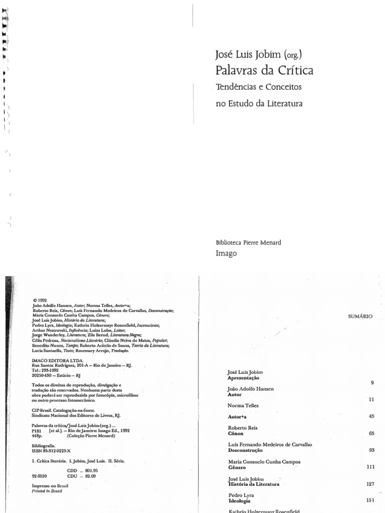 Palavras Da Critica - Jose Luis Jobim (Org), PDF