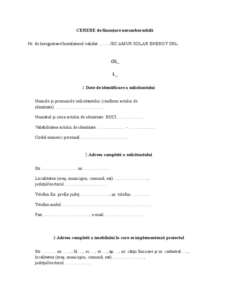 Cererea de Finantare - Model Final | PDF