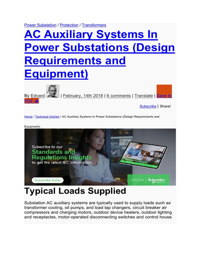 AC Auxiliary Systems in Power Substations (Design Requirements and Equipment) PDF