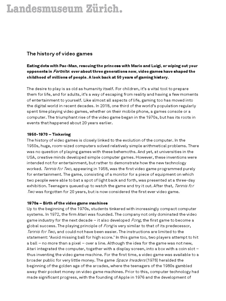 The History of Video Games Fortnite PDF Video Games Video Game