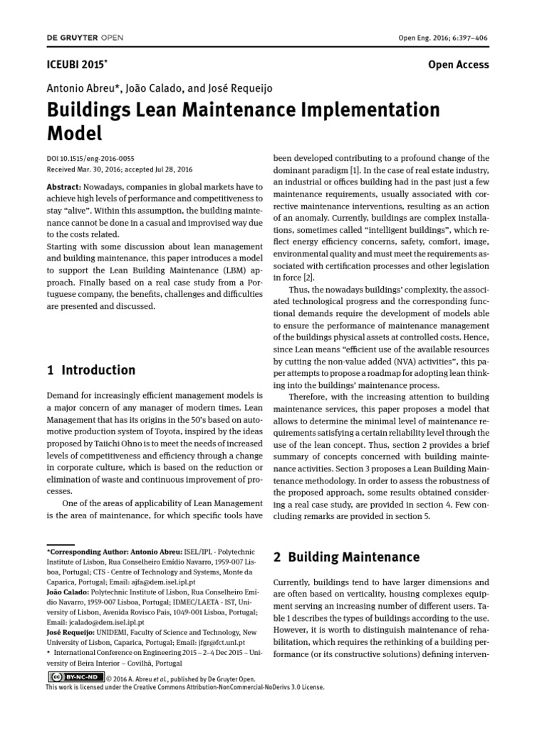 (23915439 - Open Engineering) Buildings Lean Maintenance Implementation ...