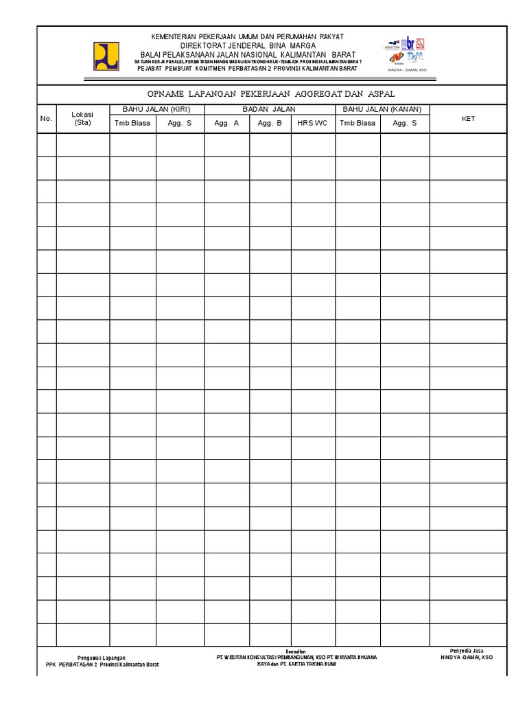 Form Opname Agrgat Dan Aspal | PDF