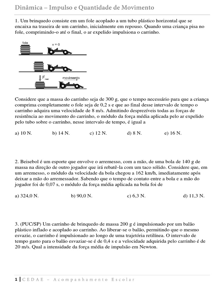 Exercícios - Dinâmica - Impulso e Quantidade de Movimento | PDF ...