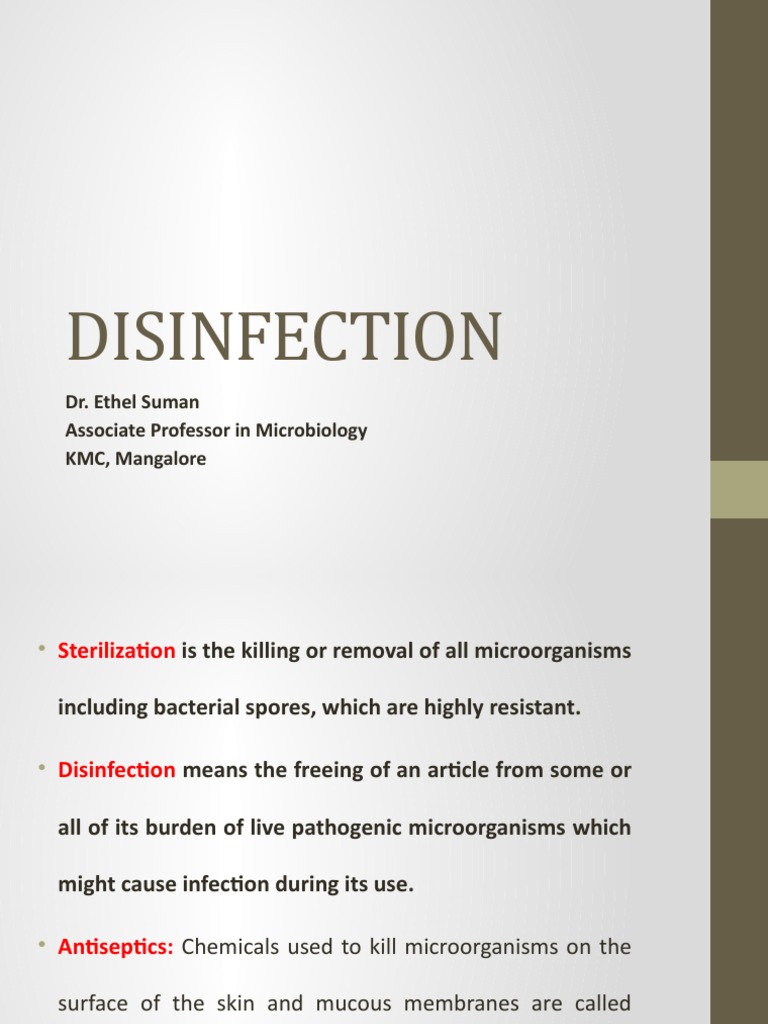Disinfection Dr. Ethel Suman Associate Professor in Microbiology KMC, Mangalore Download Free