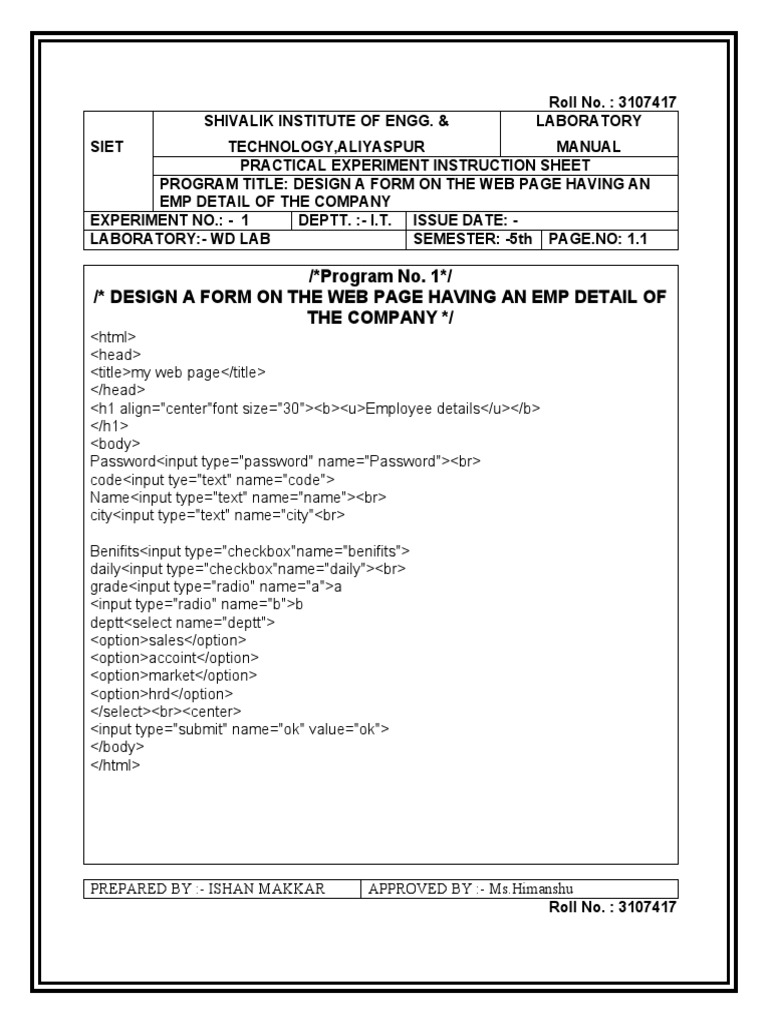 Practicle File of Web Design | PDF | World Wide Web | Fahrenheit