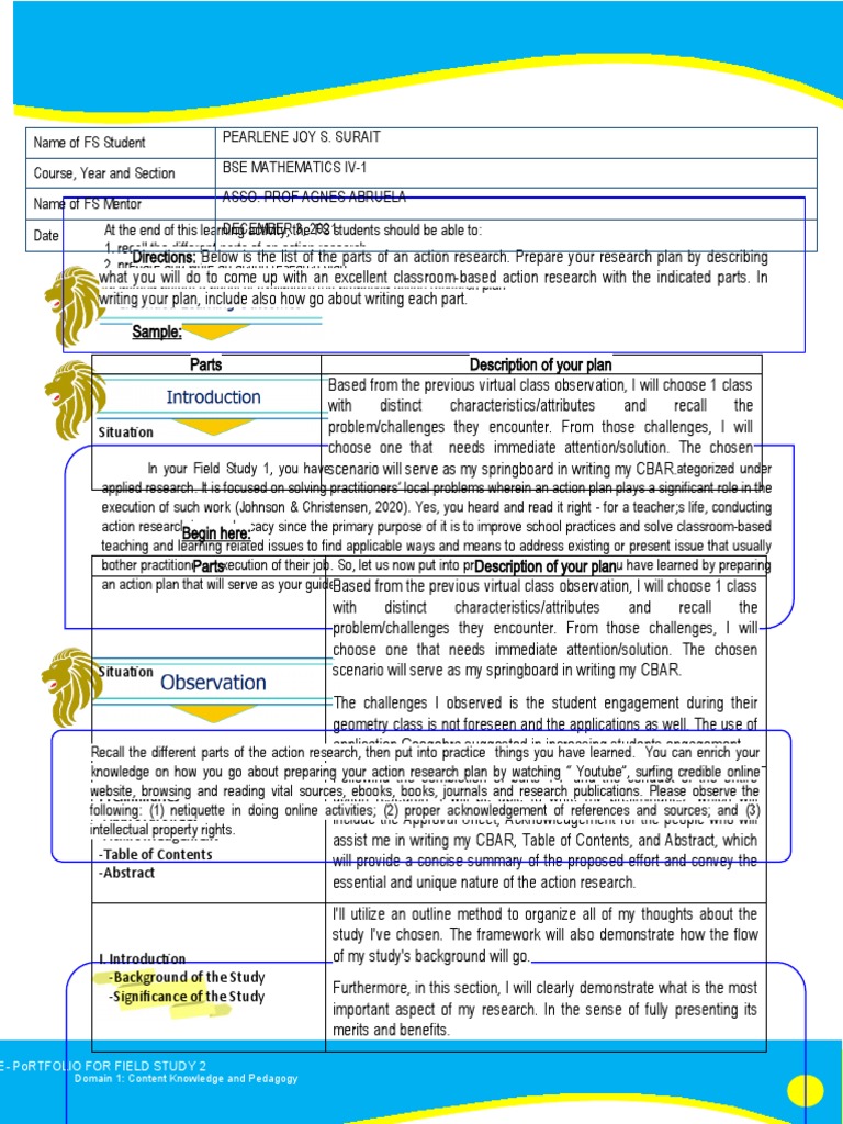 Action Research Plan for Field Study 2 | PDF | Action Research | Learning