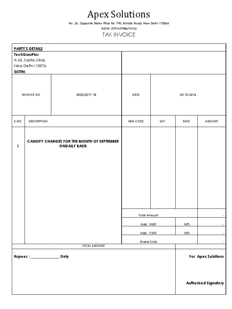 Tax Invoice for Canopy Charges | PDF
